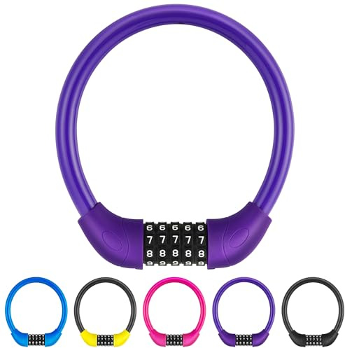 GOLDPOOL Fahrradschloss Kinder, Violett Fahrradschloss mit Zahlen 500 X15 mm, Kabel Schloss Code Kombination, Kinderfahrradschloss 4-Stellige Rücksetzbare Kombination