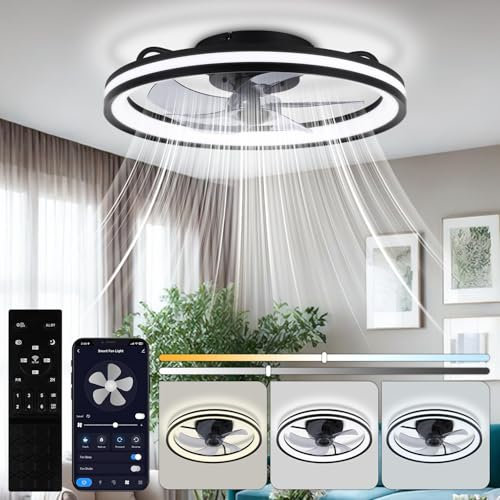 Daromigo Ventilatore da Soffitto con Luce, 50cm Dimmerabile LED Plafoniere con Telecomando e APP, 3 Colori 6 Velocità Silenzioso Lampadario con Ventilatore da soffitto con Lampada