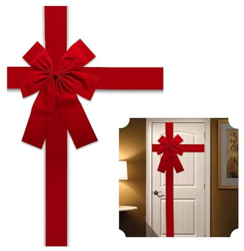 Nœud décoratif de Noël pour porte - Ruban rouge à suspendre - Décoration de Noël - Décoration de Noël - Pour décorer la porte pour la faire ressembler à une boîte cadeau pour la décoration de fête de