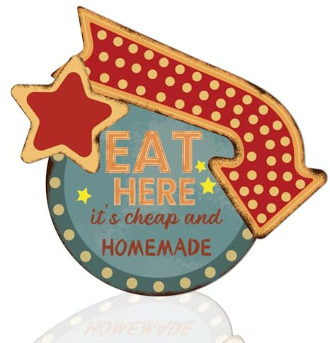 WEBEEDY Eat Here Tin Sign Vintage Wall Decor Eat Sign Kitchen Decoration Vintage Metal Tin Signs Food Truck Signs Dining Signs for Wall Hanging, Snack Bar, Unique Gift, 25.6x23.5cm