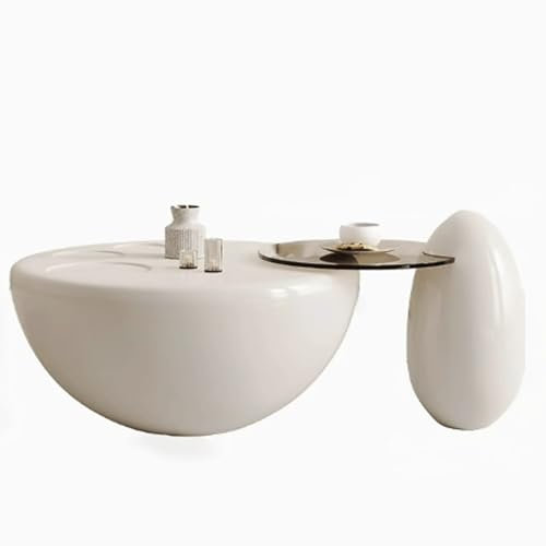 GUQASDV Table Basse D'appoint Salon, Petite Table Basse Salon, Table d Appoint Salon Lot de 2, Table d Appoint pour Canapé Mignon en Bois D'ingénierie + Verre Trempé(Wit)