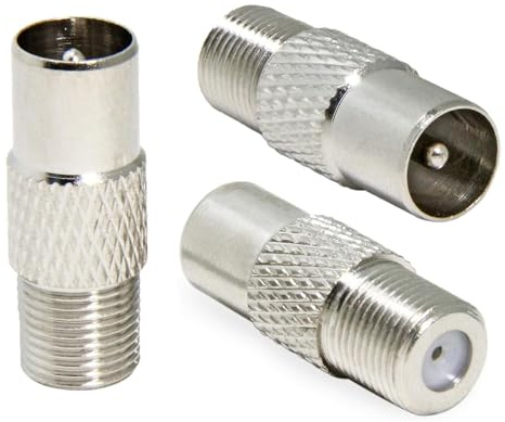 HiAoey TV-Antennenadapter, Buchse auf Stecker, T-/F-Schraubverbinder auf RF-Koaxial-Antennenadapter, vernickelt, 3 Stück