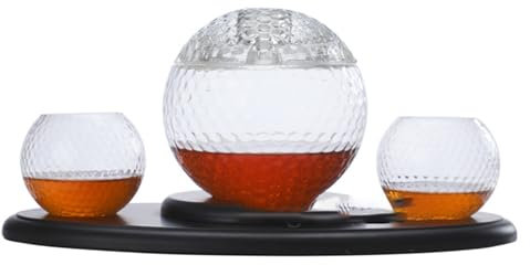 QVK Golf Ball Shaped Whiskey Decanter Set with 2 Glass Cups, 1000Ml Wine Dispenser Creative Golf Ball Wine Decanter for Scotch Rum Bourbon Vodka