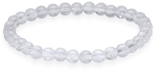 Lebensquelle Plus Kugelarmband | Perlen Armband 6 mm | Hochwertiges Edelsteinarmband | Natur Stein Edelsteinarmband dehnbar (Bergkristall)