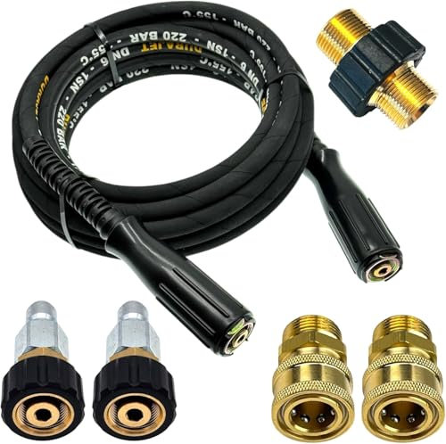 M&M Smartek Tubo ad alta pressione 220 bar M22 x 1,5 IG su entrambi i lati + set di attacco rapido DURAJET DN6 tubo di gomma professionale di prolunga HD per detergente Kärcher Kranzle HD + adattatore