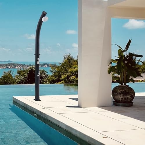 casa.pro Solardusche Kebomi Gartendusche mit Wassertank für 18 L schwenkbarer Duschkopf Außendusche mit Fußdusche max. 60°C ohne Strom 216 cm Schwarz