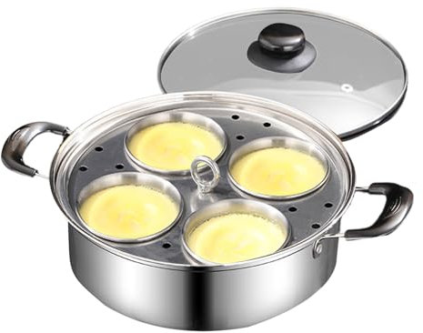 Egg Poacher for Induction Hob, 4 Cups Egg Poacher Pan, Stainless Steel Poached Eggs Cooker, Non Stick Steamer Pan for Breakfast Brunch Cooking