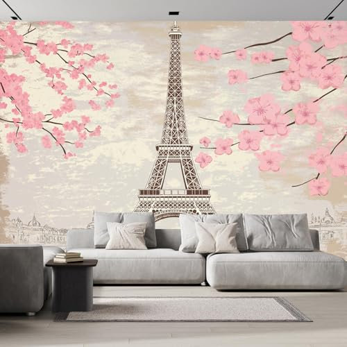 DLERFLOVR Papier Peint Panoramique Tour Eiffel 350x250cm - Décoration murale Style Victorien – Tapisserie Murales pour Chambre Salon Bureau