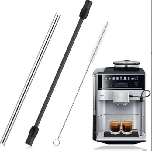 Tuyau à lait en acier inoxydable, tuyau en silicone et brosse de nettoyage avec protection d'aspiration des deux côtés pour machines à café entièrement automatiques Bosch et Siemens (lot de 4)