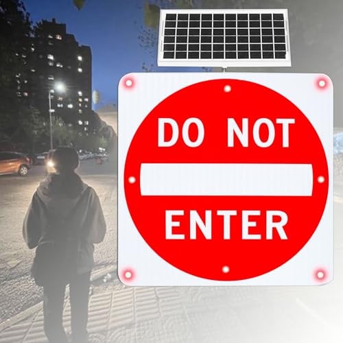 24'' DO NOT ENTER Sign, Solar Powered LED Blinking Reflective Street Traffic Warning Sign With automatic flashing function at night, Heavy Rust-proof Metal Frame (A, 60cm/24in)