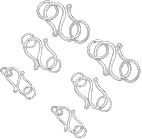 CRAFTYMELODY 925 Sterling Silver S Hook Eye Clasp 6Pcs 3 Styles S-Hook Clasps with Closed Jump Rings Connectors Metal Hook Accessories for Bracelet Necklace Jewelry Making DIY Craft