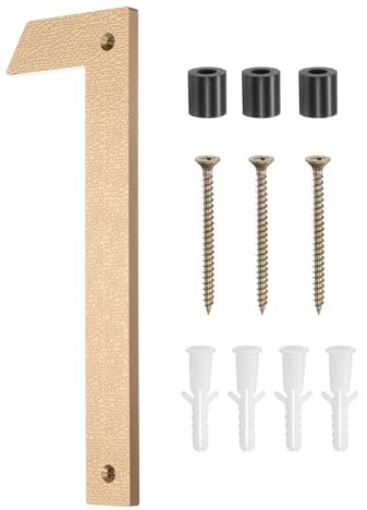 sourcing map Modern House Numbers for Outside, 10 Inch Floating Metal Large Address Numbers with Nail Kit for Apartment Office Hotel Room Signs(Gold, Number 1)