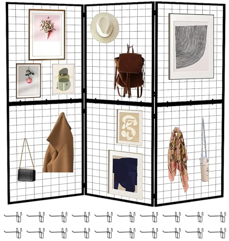 DEYEGELEA Faltbares Gitterwand-Display-Panel – 60 x 152 cm, robuste Z-Einheit, Drahtgitter-Wandpaneele für Einzelhandel, Messen, Pop-Up-Shop, vielseitiges Merchandiser-Display (3er-Pack)