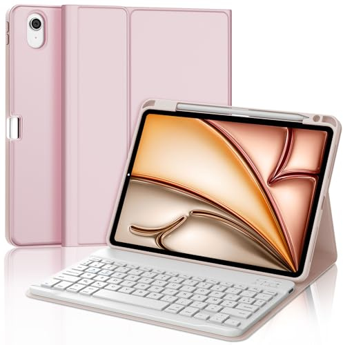 JADEMALL Coque Clavier pour iPad Air 11 M4/M3/M2 2026/2025/2024, AZERTY Français Clavier Bluetooth Magnétique Détachable avec Porte Crayon pour iPad Air 11 Pouces M2/M3/M4 2025/2026, Rose