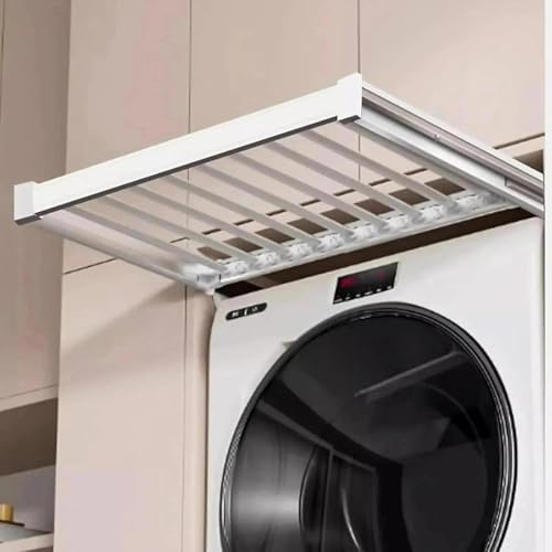Pull Out Drying Rack for Wardrobe and Laundry Room – Extendable Clothes Drying Rack, Space Saving Aluminium Alloy Shelf Above Washing Machine, Length Adjustable (White,56cm/22inch)