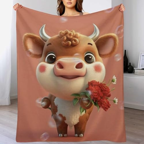 Kuh Decke Kuscheldecke Mit 3D Muster Fleece Warm & Weich Flauschige Flannel Decken, Vier Jahreszeiten Bett Sofadecke （100×130cm）