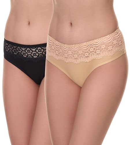 Merry Style Damen Slip aus Baumwolle mit Spitze atmungsaktive Unterhose mit klassischem Schnitt weiche Damen Unterwäsche MSGAB21