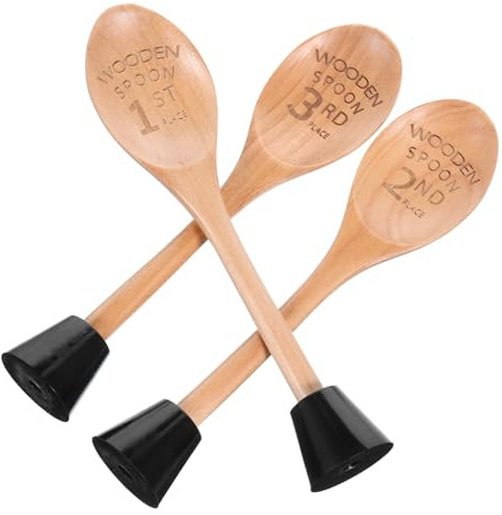 CALLARON 3pcs Wooden Spoon Trophies for Cooking and Baking Competitions with Base, Small Funny Chili Cook Off Award Prizes, Kitchen Cooking Spoon Trophy Set