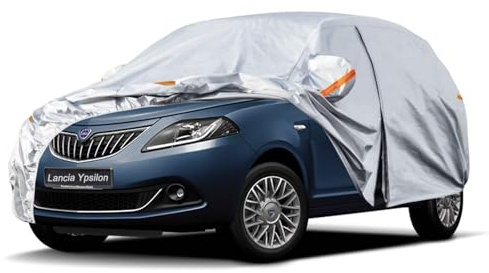 Kayme Telo Copriauto da Esterno, Compatibile con Lancia Ypsilon(2011–2026), Copertura a 6 Starti per Impermeabile Anti UV Anti Vento Antipolvere, Telo Copri con Cerniera e in Cotone.