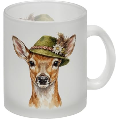 Reh mit alpenländischem Trachtenhut Glas Tasse Mit lustigem Tier - Perfekt für Alpen-Fans und als originelles Bürozubehör