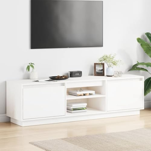 Sophrelle Mueble de TV Madera Maciza de Pino Blanco 140x35x40 cm Blanco,840413