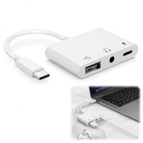 3 en 1 Adaptador USBC a USB Conector de Audio Auriculares 3.5mm y Cargador | Adapter Tipo C a Jack,Adaptador USB C a Jack 3.5 mm,Compatible con iPhone 17/15/16/Pad Otros Dispositivos Tipo-C