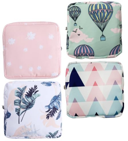 OHPHCALL Lot de 4 Pochettes Menstruelles en Tissu Coton Lavable, Porte-serviettes Hygiéniques Portable pour Femmes, Design Attrayant, pour Paquet à Dos ou Paquet à Main
