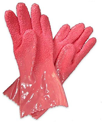 esowemsn A Pair of PVC Quick Fruit Vegetable Potato Processing Tools Rubber Peelers Gloves Kitchen Assistant Household Cleaning Accessories Gloves (Rose Red)