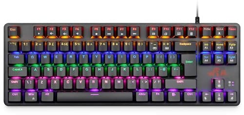 Rii Mechanical Gaming keyboard, RK908 80% Mechanical Keyboard(9 Backlight Modes) Blue Switches with 7 Color 88 Keys for PC Windows Mac keyboard-UK Layout