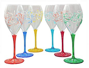 Perle d'Arte set 6 calici vino Jazz in cristallo monocolore dipinti a mano Murano Style Venezia