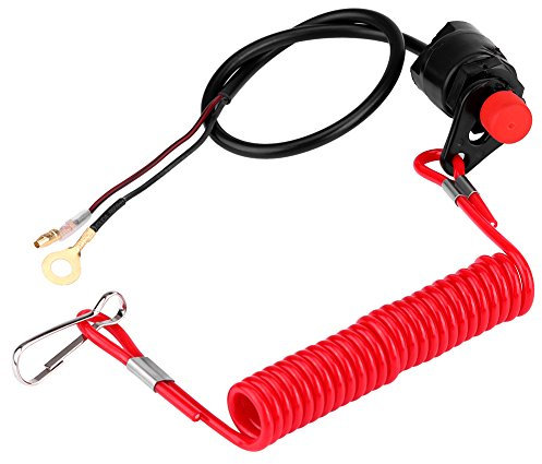 Keenso Interrupteur d'Arrêt et de Sécurité, Switch Stop Bouton d'Arrêt d'Urgence Fermé Universal Coupe-circuit pour Tondeuse à gazon Moteurs Hors-bord avec Cordon d'Attache