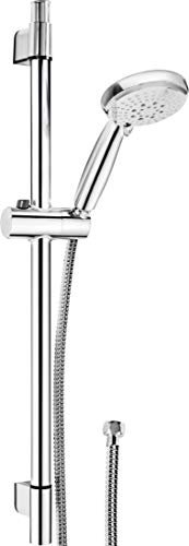 Cornat Brausegarnitur Comiso - Handbrause 100 mm - 5 Strahlarten: Normal-, Soft- & Massagestrahl - Anti-Kalk & Wasserspareinsatz -150 cm Brauseschlauch - 60 cm Wandstange/Duschsystem/TECB3452,Chrom