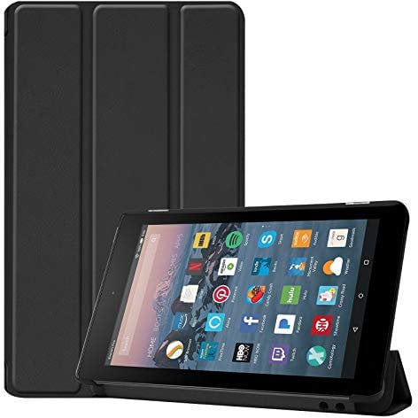 Lobwerk - Custodia per Amazon Kindle Fire7 2017/2019 7,0 Pollici, con Funzione di Supporto e spegnimento Automatico Nero Nero