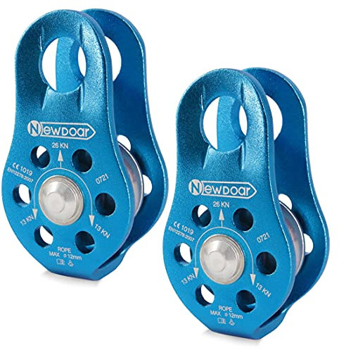 NewDoar CE-Zertifizierter 28KN Mikro Seilrolle Umlenkrolle zum Klettern, Rettungsheben und zur Anhängerkupplung Riemenscheiben(A Stil Blau 2St)