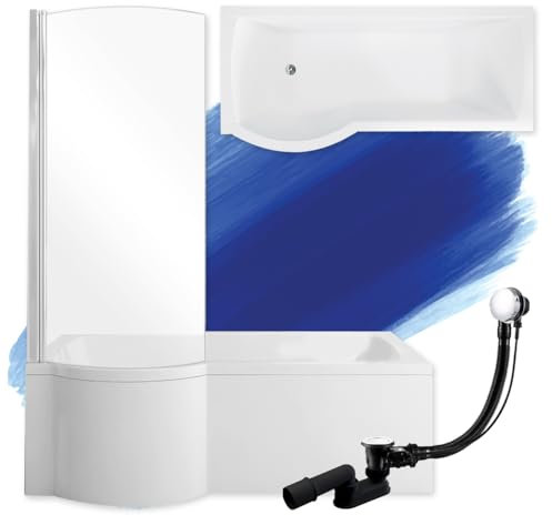 BADLAND Badewanne Original Weiß Acryl Wanne Rechteck INSPIRO 170x70 Links KOMPLETTSET SET mit Weiß Acrylschürze + Füßen und Exklusive Chrom Automatik Ablaufgarnitur Made in EU 4in1