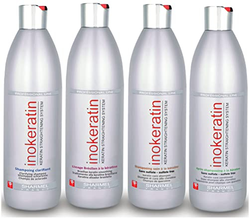 Kit Lissage Brésilien Inokeratin - 4 x 1000 ml - à la Kératine et à l'Huile d'Argan - sans formol (Kit + Duo Shampoing & Après Shampoing)