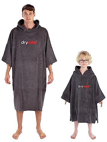 Dryrobe Towelling Robe - Hooded Poncho Towel Changing Robe - Organic Cotton (400 gsm) Short Sleeve (Large - Slate Grey)