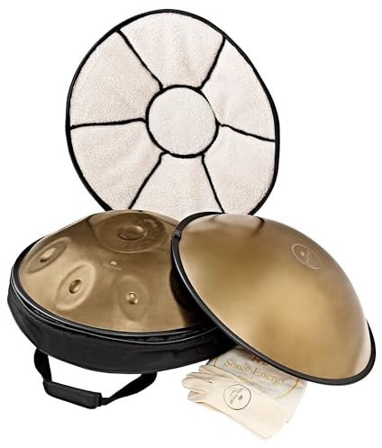 Sonic Energy Sensory Handpan Gold – D Amara, 9 Töne, 440 Hz – Edelstahl – Für Meditation, Yoga, Percussion – Inkl. Zubehör (HPSTL91)