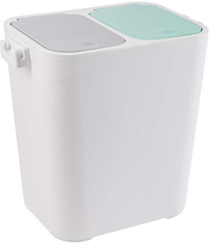 ONVAYA® Mülltrennsystem Tom | Mülltrennung mit mehreren Fächern | Mülleimer in creme-weiß | Abfalleimer für Küche & Bad (18L Grau-Mint)