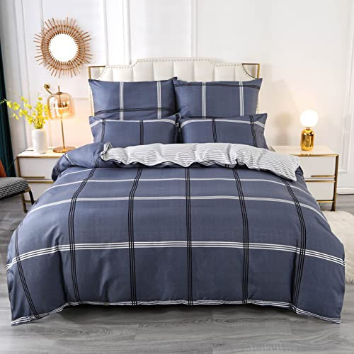 Homaxy Mikrofaser Bettwäsche 155x220cm mit Reißverschluss 2 teilig Weiche Bettbezug Set Gestreift Wendebettwäsche, 1 Kopfkissenbezug 80x80 cm (Style 10)
