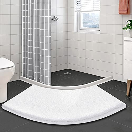 Ledph Gebogene Duschmatte rutschfest, Duschvorleger Eckdusche, Fächerförmig Badvorleger Microfaser, Badezimmerteppich Eckdusche, 45x110cm,Weiß
