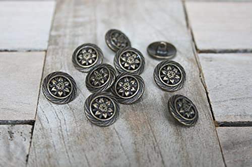 10 Stück Knöpfe Metall 15mm Edelweiss Enzian Ösenknöpfe Trachtenknöpfe silber glänzend oder altmessing (messing)