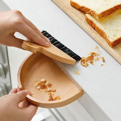 Umweltfreundliches Holz-Bambus-Set mit Handfeger und Kehrschaufel, ideal für WFH Workstation, Schreibtisch, Zuhause, Küche, Esstisch oder als Geschenk, langlebige weiche und sanfte Borsten