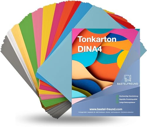 100 Blatt A4 Tonpapier - 140 g/m² Papier - Tonkarton mit 16 Farben bunt mit Gold & Silber Farben- Bastelpapier & Bastelkarton zum Basteln & Gestalten - Buntes Papier