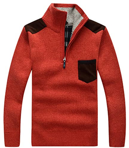 LUNULE Herren Strickpullover Lässige Troyer mit Reißverschluss und Stehkragen Herbst Outdoorjacke mit Brusttasche Slim Fit Langarm Seemannspullover Arbeitspullover Winter Strickjacke feinstrick Sweat