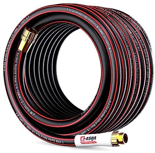 YASQA 30 m extra langer robuster Garten- und Wasserschlauch, handelsübliche Qualität für Hausbesitzer und große Grundstücke, knickfrei, auslaufsicher, mit Messingbeschlägen, 1,6 cm (5/8 Zoll), Schwarz