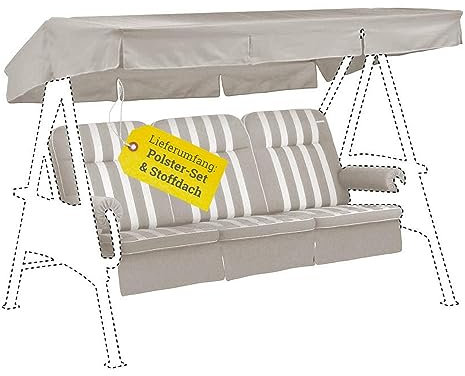 KETTtex EXKLUSIV Hollywoodschaukel Auflage beige gestreift 56/64x180x8cm I Schaukelauflage weich & robust I UV-beständige Schaukel-Auflage I Liegekissen atmungsaktiv I Dessin 8744