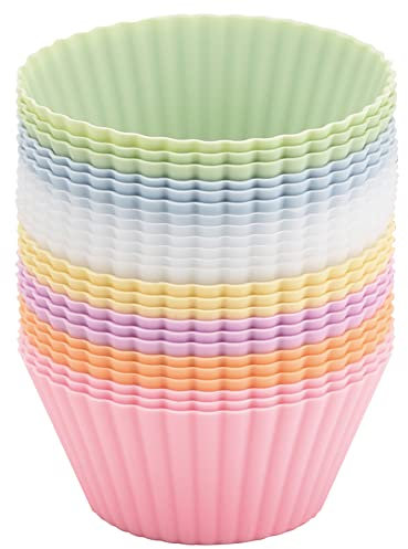 Guowall Muffinformen, Backförmchen aus Silikon Cupcake-Formen Wiederverwendbare Cupcakeförmchen (7 Farben, 24er-Set)