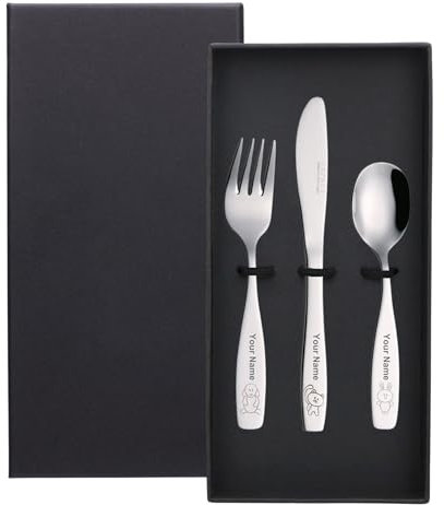 Exzact Cubertería infantil personalizada 3 piezas (3 unidades, nombre personalizado)