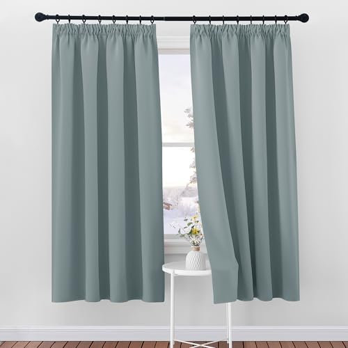 PONY DANCE 2er Set Gardinen Blickdicht Kräuselband H 175 x B 140 cm Thermovorhang Verdunklungsvorhänge für Schienen Vorhang Wärmeisolierend Blackout Curtains for Bedroom, Graublau